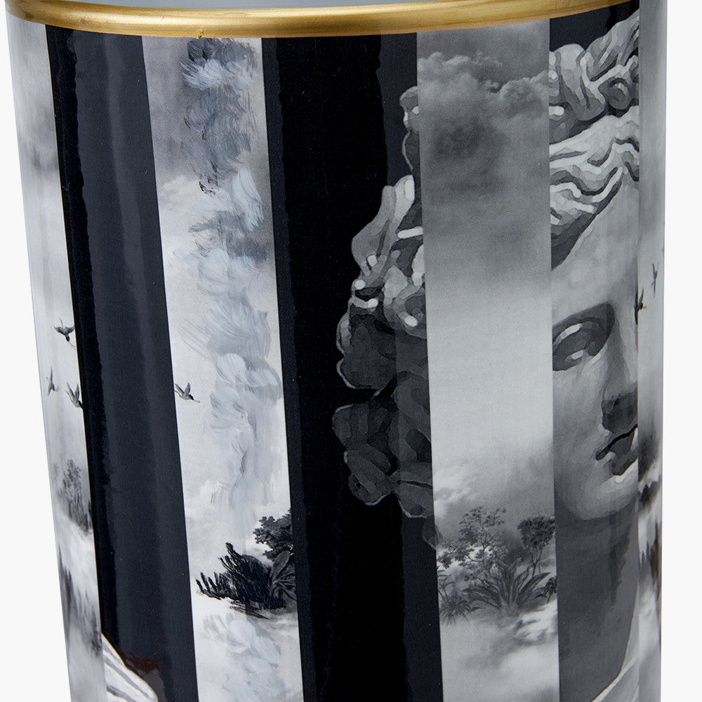 Fenella Black and White Photographic Design Table Lamp Base with Henry 35cm White Handloom Cylinder Lampshade