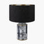 Fenella Black and White Photographic Design Table Lamp Base with Stellan 35cm Black Slubbed Silk Mix Gold Lined Cylinder Lampshade