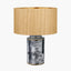 Fenella Black and White Photographic Design Table Lamp Base with Stellan 35cm Gold Slubbed Silk Mix Gold Lined Cylinder Lampshade