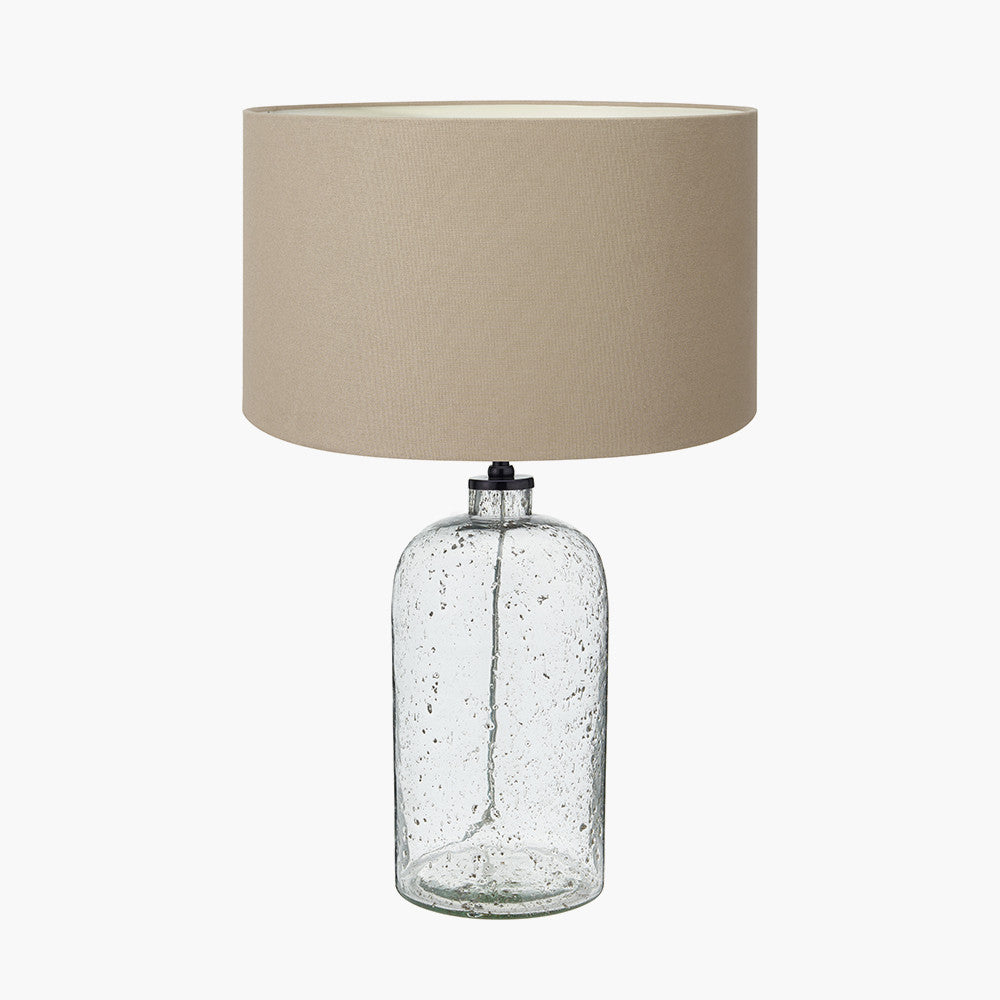 Ophelia Grey Bubble Glass Table Lamp Base with Henry 40cm Taupe Handloom Cylinder Lampshade