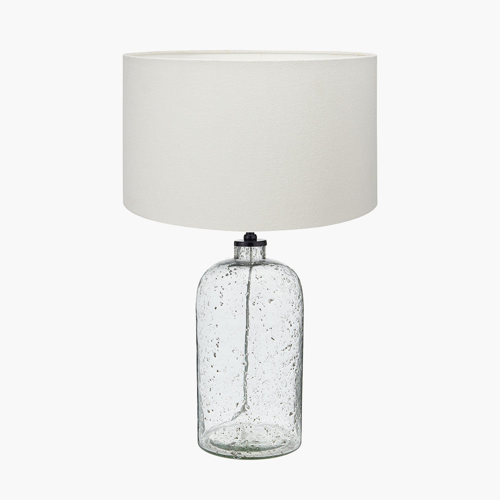 Ophelia Grey Bubble Glass Table Lamp Base with Henry 40cm White Handloom Cylinder Lampshade