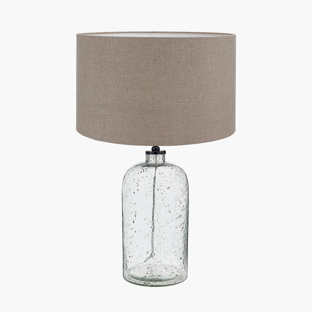 Ophelia Grey Bubble Glass Table Lamp Base with Edward 40cm Natural Linen Cylinder Lampshade