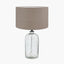 Ophelia Grey Bubble Glass Table Lamp Base with Edward 40cm Natural Linen Cylinder Lampshade