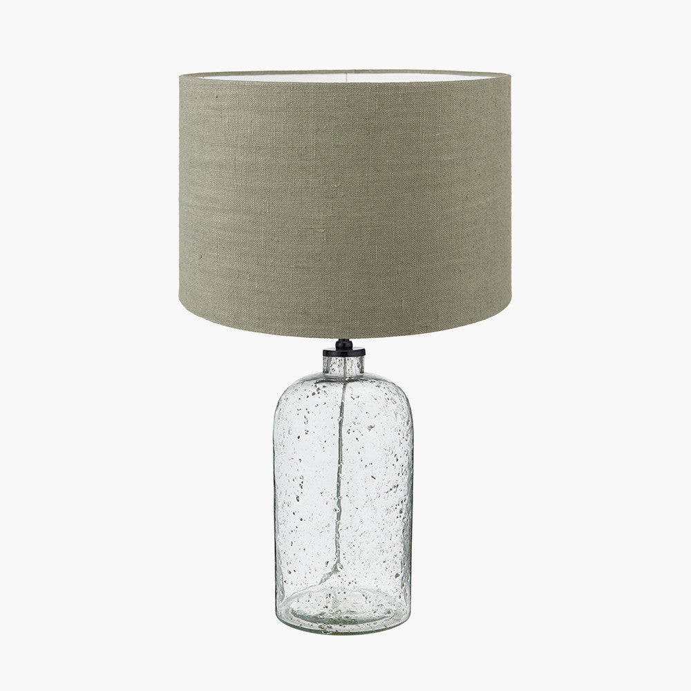 Ophelia Grey Bubble Glass Table Lamp Base with Edward 40cm Pistachio Green Linen Cylinder Lampshade