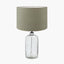 Ophelia Grey Bubble Glass Table Lamp Base with Edward 40cm Pistachio Green Linen Cylinder Lampshade