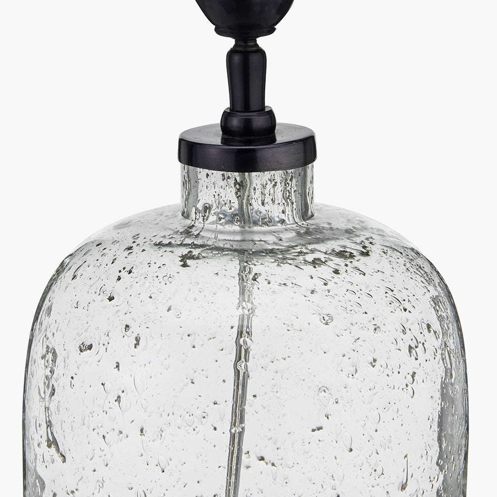 Ophelia Grey Bubble Glass Table Lamp Base with Edward 40cm Pistachio Green Linen Cylinder Lampshade
