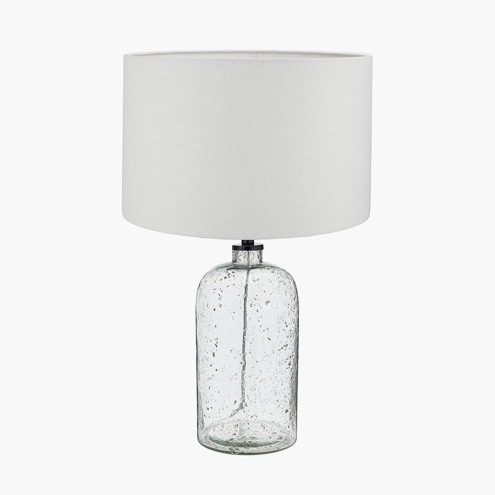 Ophelia Grey Bubble Glass Table Lamp Base with Lino 40cm White Self Lined Linen Cylinder Lampshade