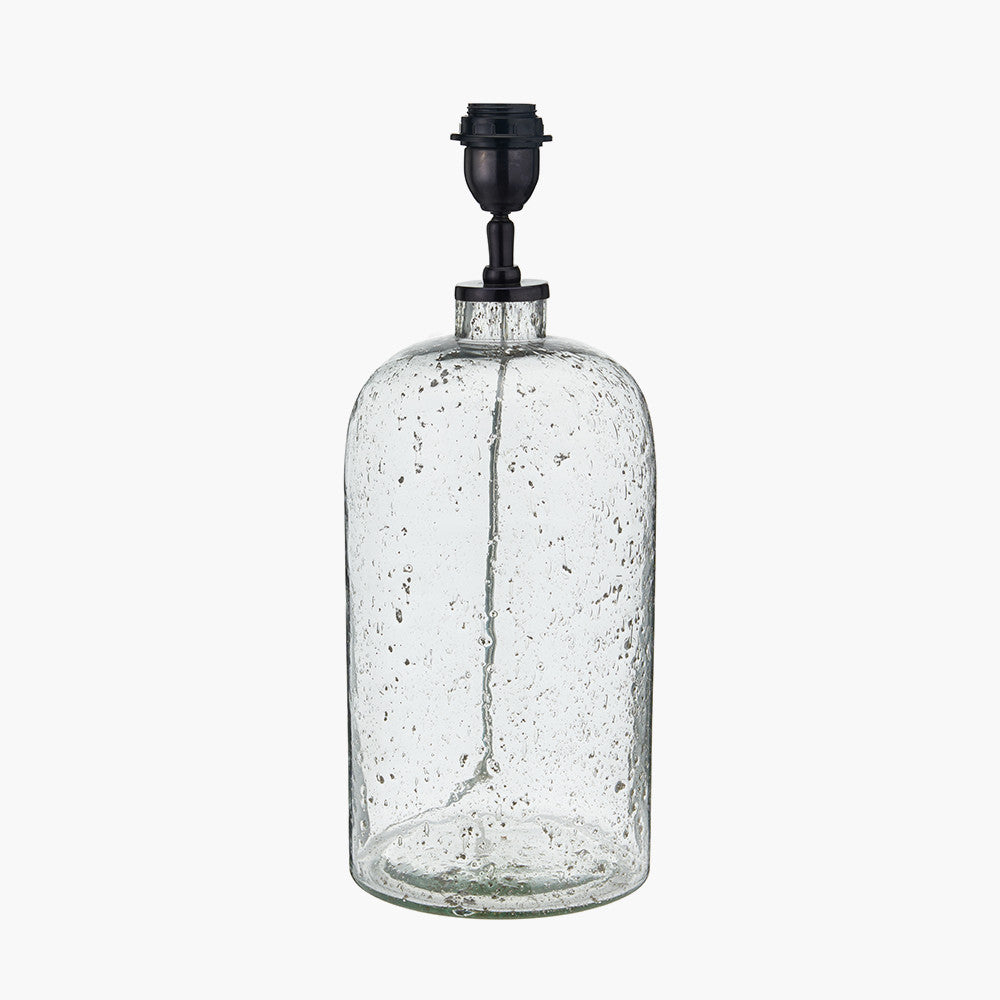 Ophelia Grey Bubble Glass Table Lamp Base with Lino 40cm White Self Lined Linen Cylinder Lampshade