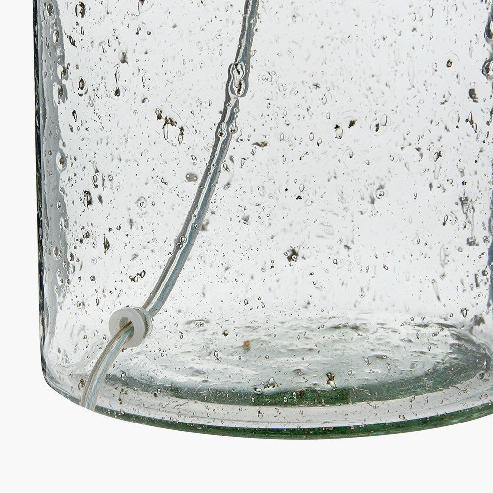 Ophelia Grey Bubble Glass Table Lamp Base with Lino 40cm White Self Lined Linen Cylinder Lampshade