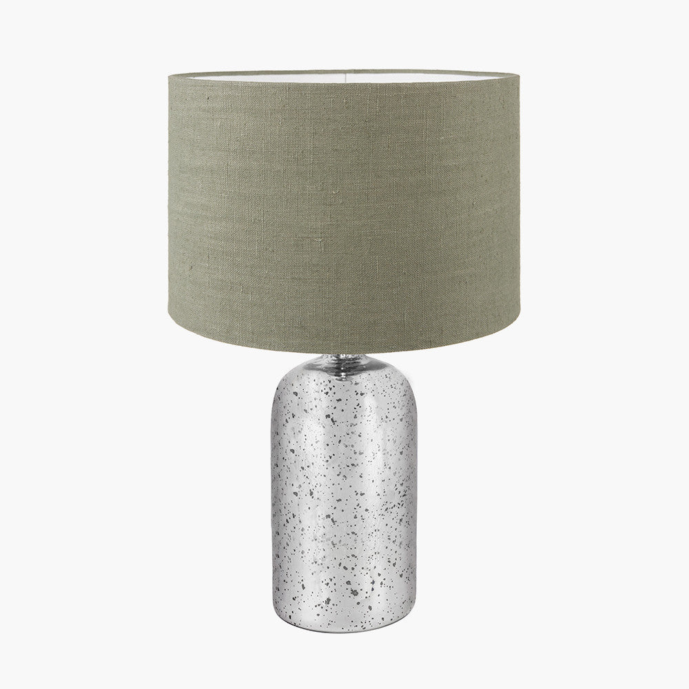 Ophelia Mercurial Glass Table Lamp Base with Edward 40cm Pistachio Green Linen Cylinder Lampshade