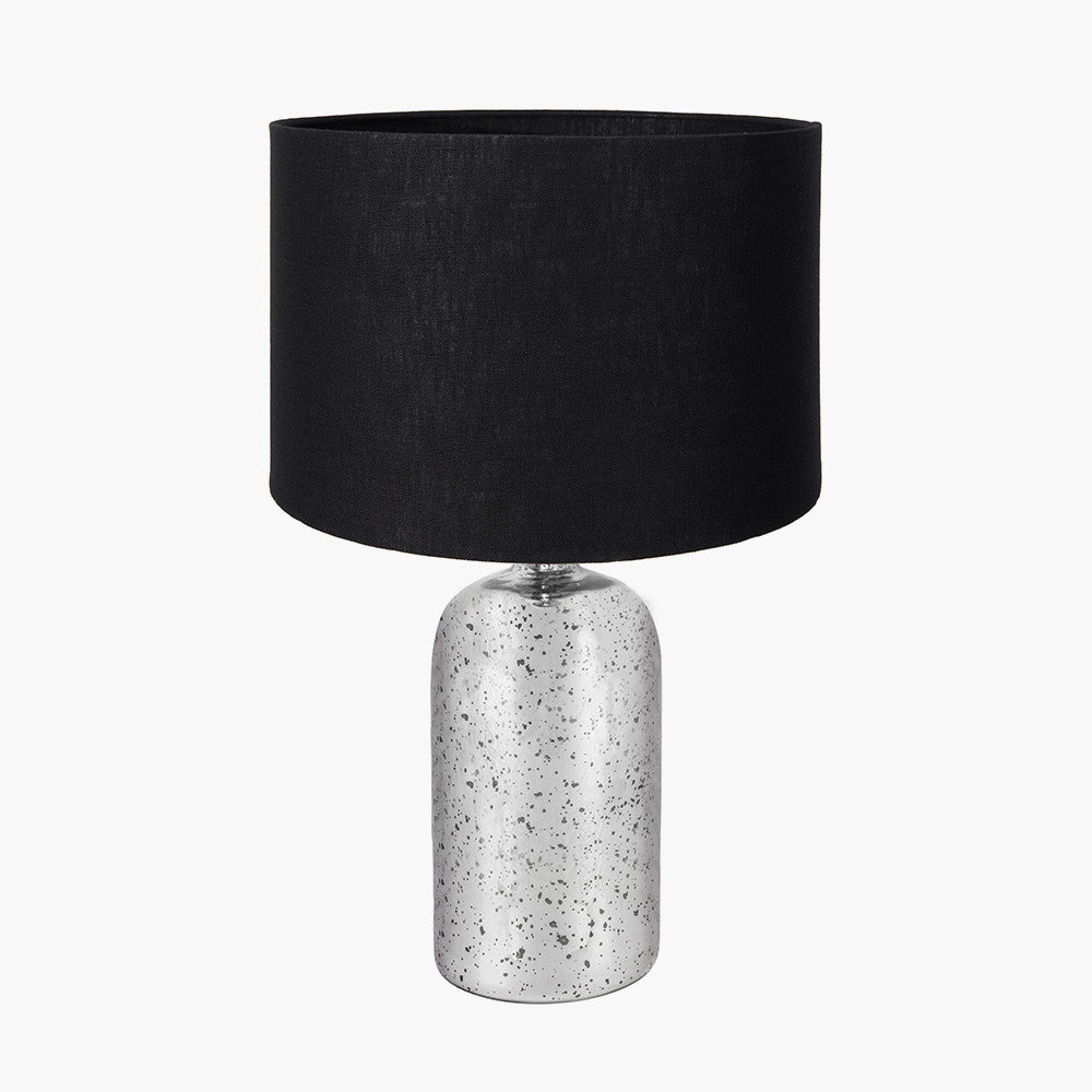Ophelia Mercurial Glass Table Lamp Base with Lino 40cm Black Self Lined Linen Cylinder Lampshade