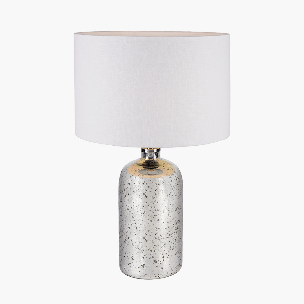 Ophelia Mercurial Glass Table Lamp Base with Lino 40cm White Self Lined Linen Cylinder Lampshade