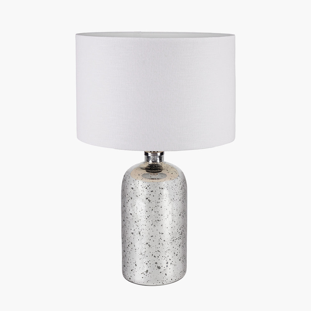 Ophelia Mercurial Glass Table Lamp Base with Lino 40cm White Self Lined Linen Cylinder Lampshade