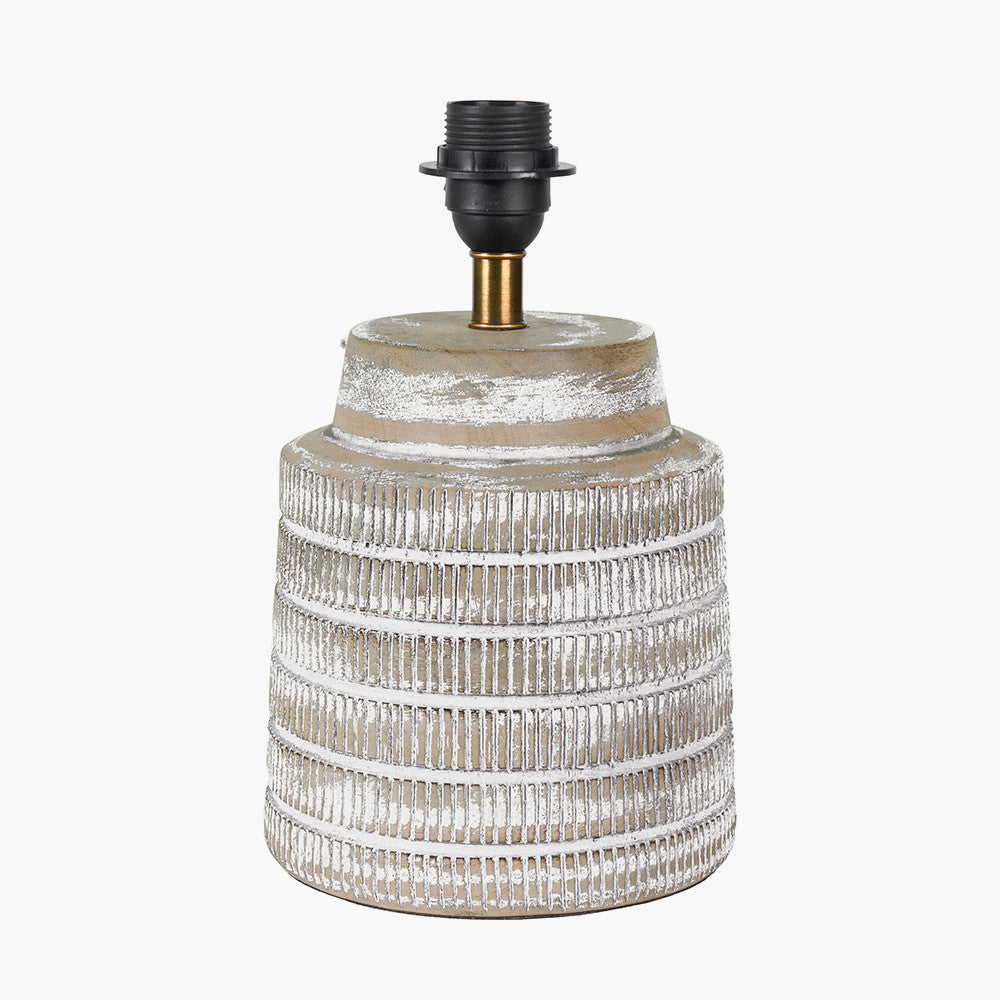 Paihia White Wash Wood Textured Short Table Lamp Base with Henry 30cm Taupe Handloom Cylinder Lampshade
