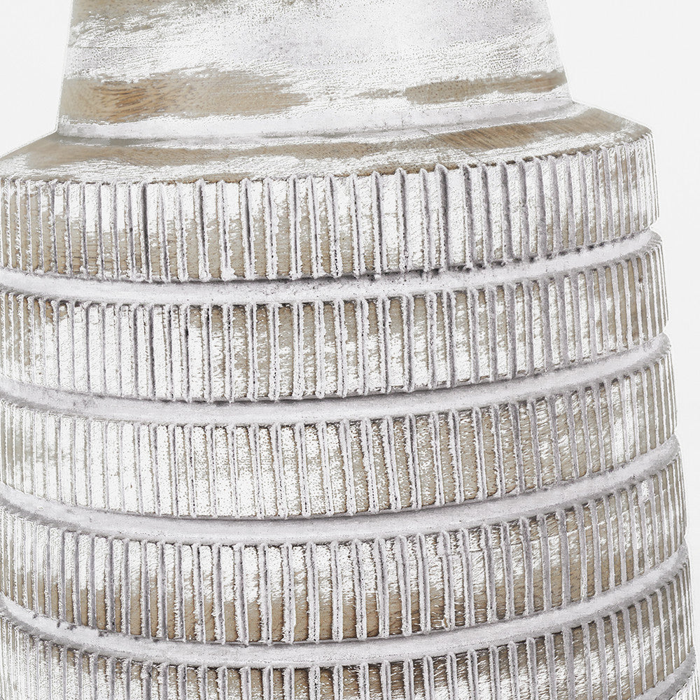 Paihia White Wash Wood Textured Short Table Lamp Base with Henry 30cm Taupe Handloom Cylinder Lampshade