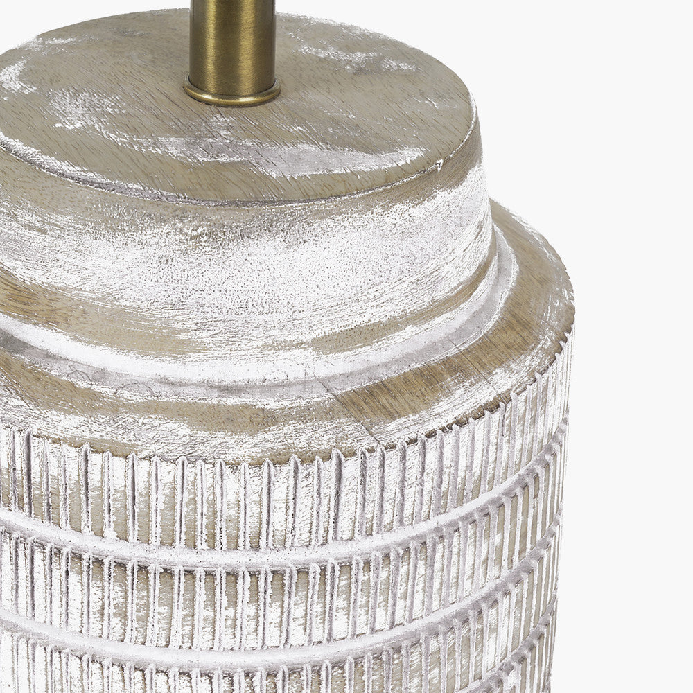 Paihia White Wash Wood Textured Short Table Lamp Base with Edward 30cm Natural Linen Cylinder Lampshade