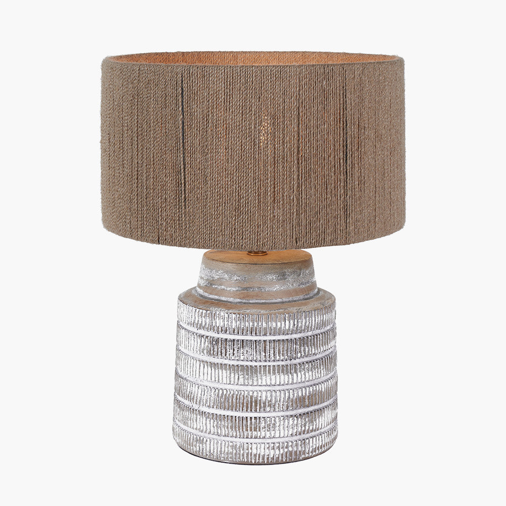 Paihia White Wash Wood Textured Short Table Lamp Base with Issa Natural Rope 30cm Cylinder Lampshade