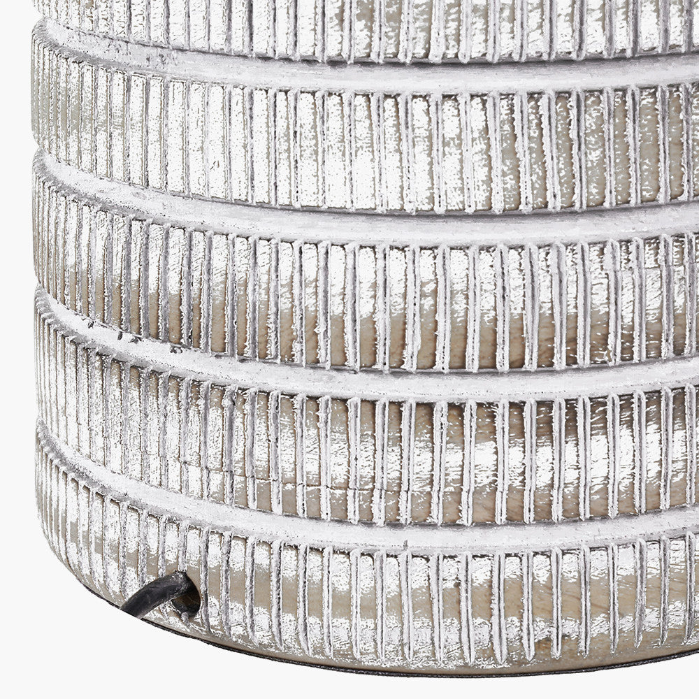 Paihia White Wash Wood Textured Short Table Lamp Base with Lino 30cm Grey Self Lined Linen Cylinder Lampshade