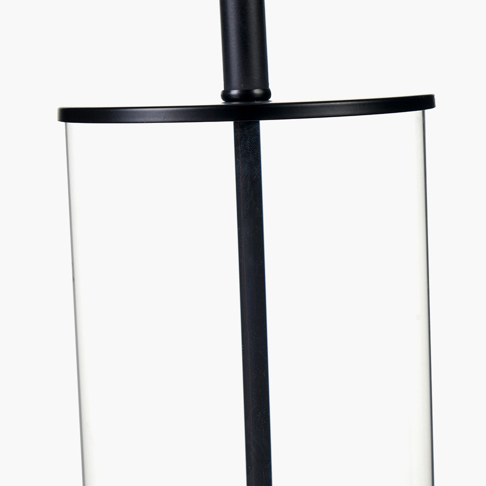 Westwood Clear Glass and Black Metal Table Lamp Base with Harry 35cm Black Cotton Mix Cylinder Lampshade