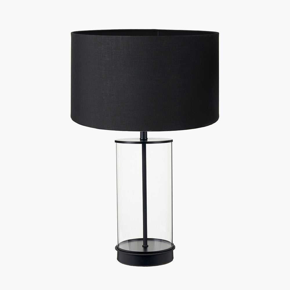 Westwood Clear Glass and Black Metal Table Lamp Base with Harry 35cm Black Cotton Mix Cylinder Lampshade