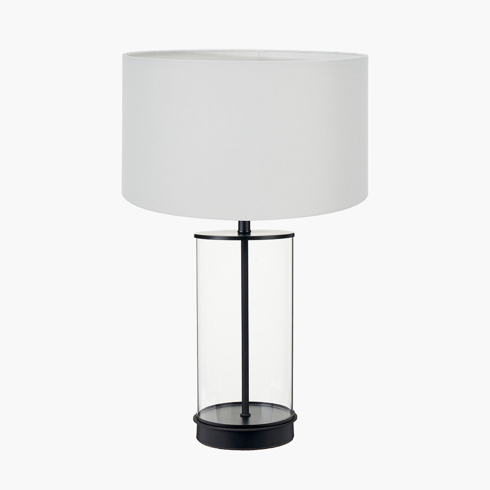 Westwood Clear Glass and Black Metal Table Lamp Base with Harry 35cm Ivory Cotton Mix Cylinder Lampshade