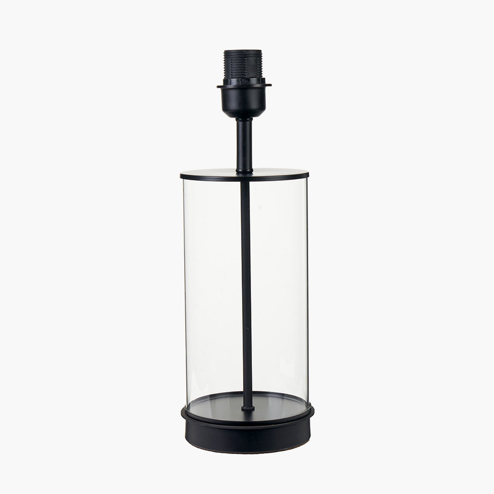 Westwood Clear Glass and Black Metal Table Lamp Base with Harry 35cm Ivory Cotton Mix Cylinder Lampshade