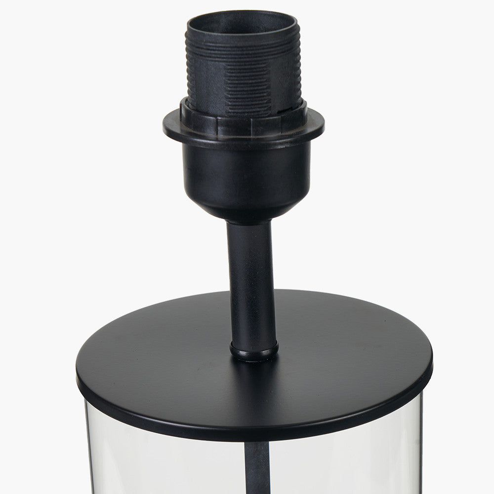 Westwood Clear Glass and Black Metal Table Lamp Base with Harry 35cm Sage Cotton Mix Cylinder Lampshade