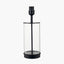 Westwood Clear Glass and Black Metal Table Lamp Base with Stellan 30cm Green Slubbed Silk Mix Gold Lined Cylinder Lampshade