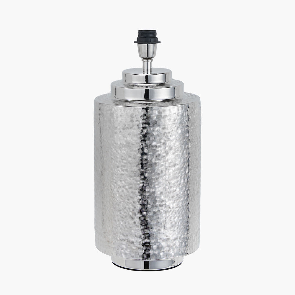 Zuri Large Shiny Silver Metal Pot Table Lamp Base with Harry 45cm Steel Grey Cotton Mix Cylinder Lampshade