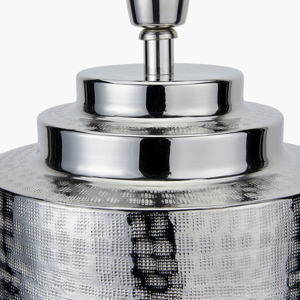 Zuri Large Shiny Silver Metal Pot Table Lamp Base with Henry 45cm Taupe Handloom Cylinder Lampshade