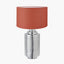 Zuri Large Shiny Silver Metal Pot Table Lamp Base with Henry 45cm Tobacco Handloom Cylinder Lampshade