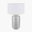 Zuri Large Shiny Silver Metal Pot Table Lamp Base with Henry 45cm White Handloom Cylinder Lampshade