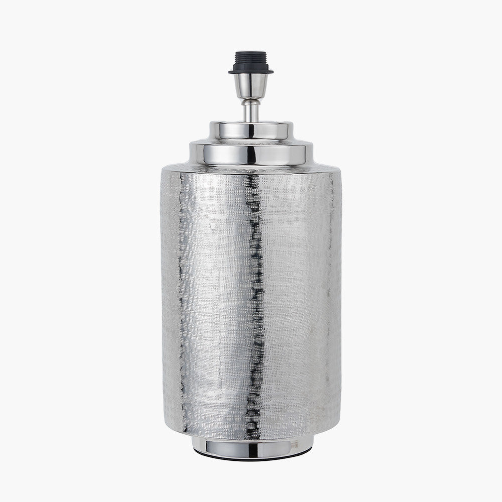 Zuri Large Shiny Silver Metal Pot Table Lamp Base with Henry 45cm White Handloom Cylinder Lampshade