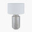 Zuri Large Shiny Silver Metal Pot Table Lamp Base with Henry 45cm White Handloom Cylinder Lampshade