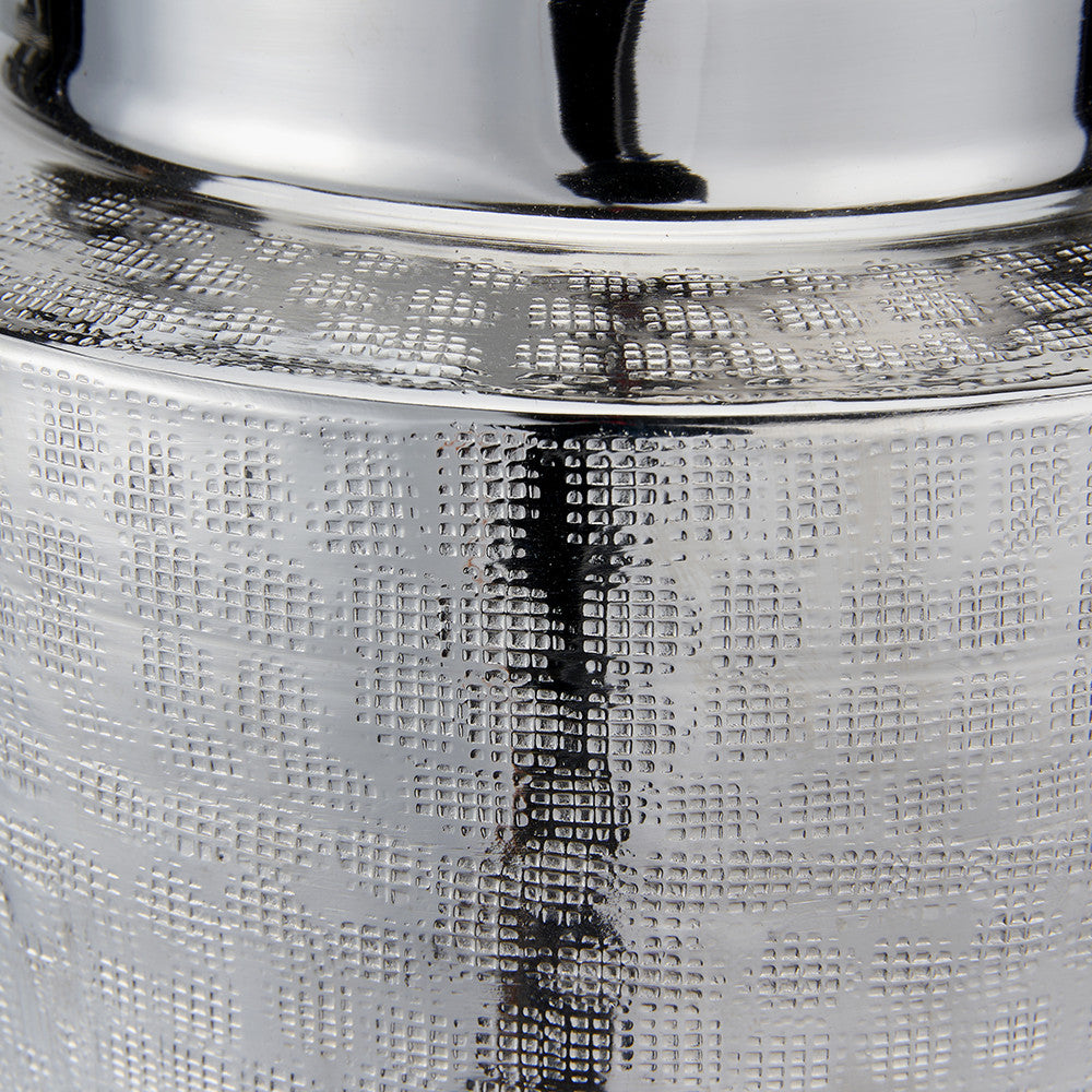 Zuri Large Shiny Silver Metal Pot Table Lamp Base with Lino 45cm Cinnamon Self Lined Linen Cylinder Lampshade