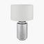 Zuri Large Shiny Silver Metal Pot Table Lamp Base with Lino 45cm White Self Lined Linen Cylinder Lampshade