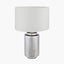 Zuri Large Shiny Silver Metal Pot Table Lamp Base with Lino 50cm White Self Lined Linen Cylinder Lampshade