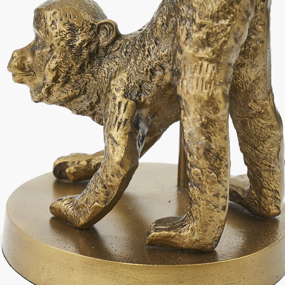 Vervet Antique Brass Metal Monkey Table Lamp Base with Lino 30cm Black Self Lined Linen Cylinder Lampshade