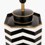Oskar Black and White Chevron Hand Painted Metal Table Lamp Base with Stellan 40cm Black Slubbed Silk Mix Gold Lined Cylinder Lampshade