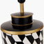Victor Black and White Geometric Hand Painted Metal Table Lamp Base with Stellan 35cm Black Slubbed Silk Mix Gold Lined Cylinder Lampshade