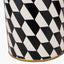 Victor Black and White Geometric Hand Painted Metal Table Lamp Base with Stellan 35cm Black Slubbed Silk Mix Gold Lined Cylinder Lampshade