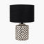 Chirala Black and White Ikat Ceramic Table Lamp Base with Lino 35cm Black Self Lined Linen Cylinder Lampshade