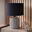 Chirala Black and White Ikat Ceramic Table Lamp Base with Lino 35cm Black Self Lined Linen Cylinder Lampshade