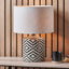 Chirala Black and White Ikat Ceramic Table Lamp Base with Lino 35cm White Self Lined Linen Cylinder Lampshade