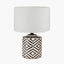 Chirala Black and White Ikat Ceramic Table Lamp Base with Lino 35cm White Self Lined Linen Cylinder Lampshade