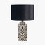 Chirala Black and White Tall Ikat Ceramic Table Lamp Base with Bow 40cm Black Velvet Cylinder Lampshade