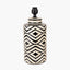 Chirala Black and White Tall Ikat Ceramic Table Lamp Base with Bow 40cm Forest Green Velvet Cylinder Lampshade