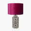 Chirala Black and White Tall Ikat Ceramic Table Lamp Base with Bow 40cm Raspberry Velvet Cylinder Lampshade