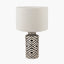 Chirala Black and White Tall Ikat Ceramic Table Lamp Base with Rouen 35cm White Boucle Cylinder Lampshade