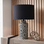 Chirala Black and White Tall Ikat Ceramic Table Lamp Base with Lino 40cm Black Self Lined Linen Cylinder Lampshade